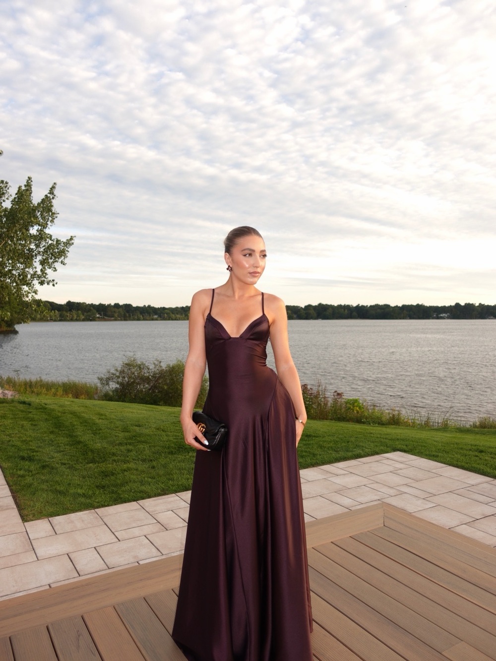 Babyboo Elegant Satin Slip Evening Gown - Deep Plum
